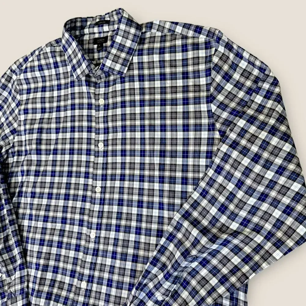 J. Crew Ludlow Plaid Long Sleeve Button Up Shirt Men Size XL 2 Ply Cotton Blue